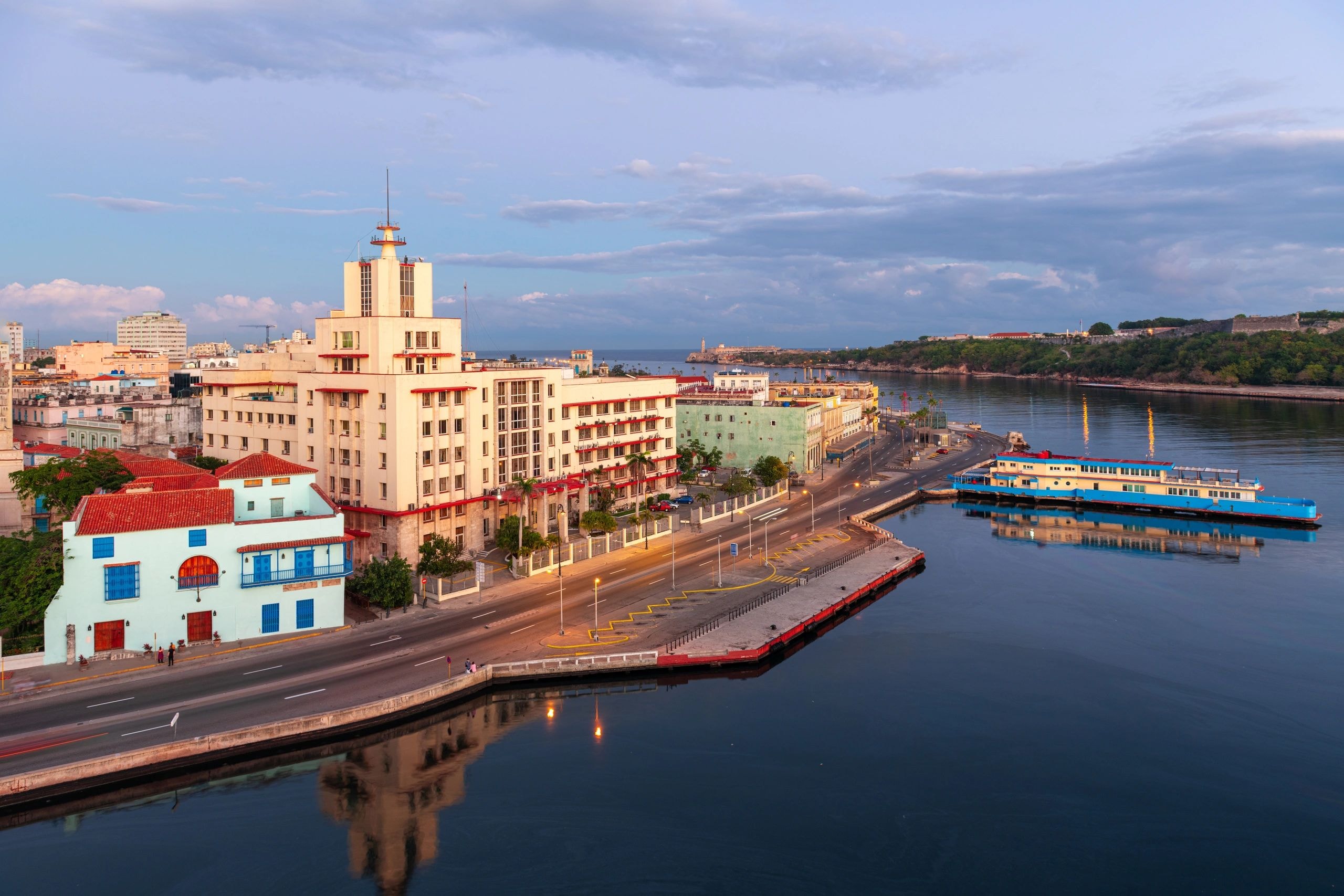 Havana waterfront promenade with colonial buildings along the bay, Cuba